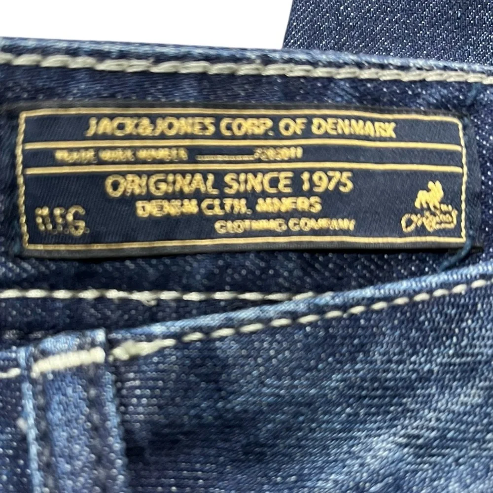 Jack & Jones Nick Jeans 38 x 27 Regular Fit Distressed Straight Leg Button Fly